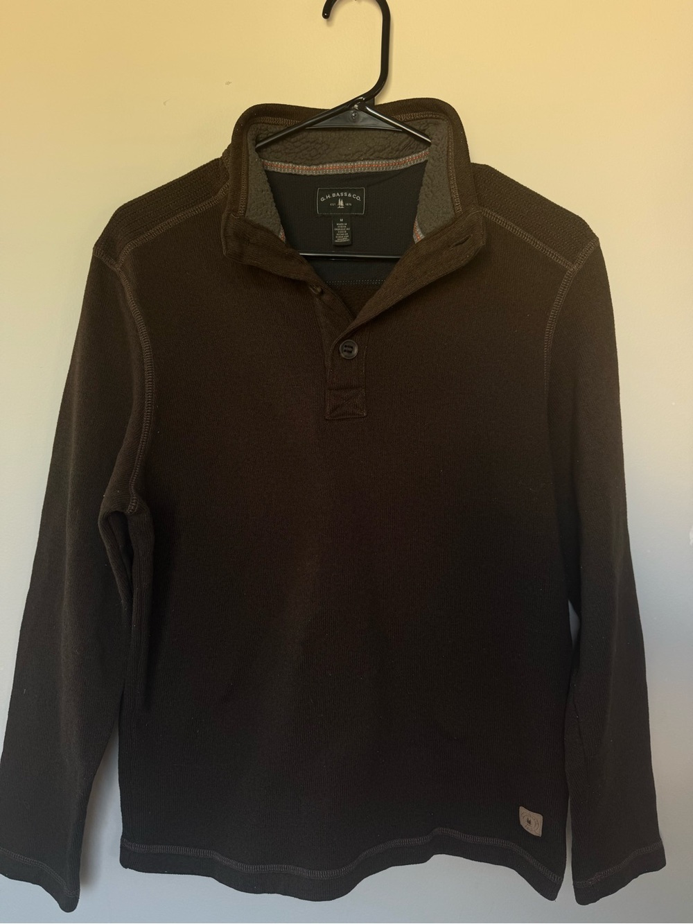 G.H. Bass & Co. Brown Thermal Snap-Neck Pullover Long Sleeve Shirt Size Medium M